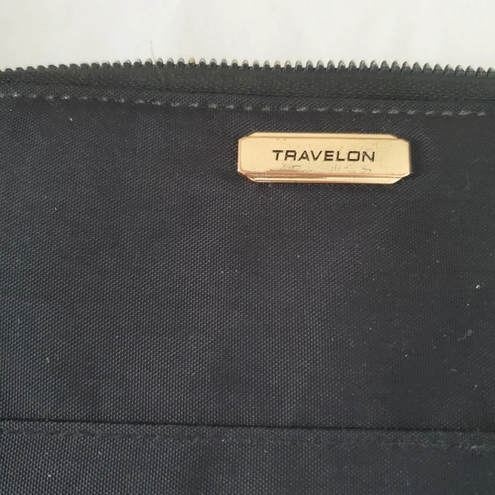 Travelon Black Nylon RFID Blocking Double Zip Wristlet Wallet Gold Hardware